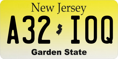 NJ license plate A32IOQ