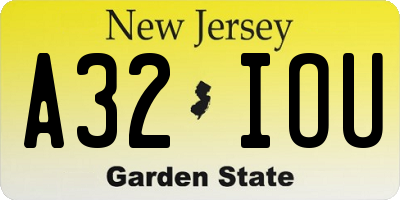 NJ license plate A32IOU