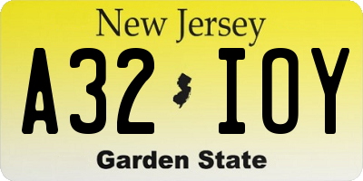 NJ license plate A32IOY