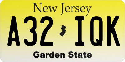 NJ license plate A32IQK