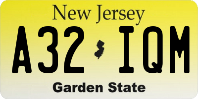 NJ license plate A32IQM