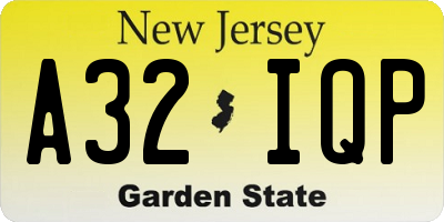 NJ license plate A32IQP