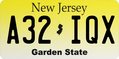 NJ license plate A32IQX