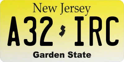 NJ license plate A32IRC