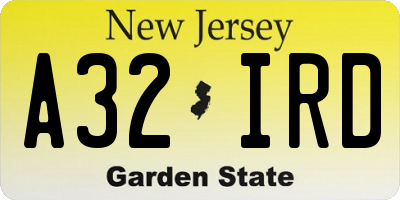 NJ license plate A32IRD