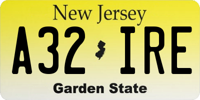 NJ license plate A32IRE