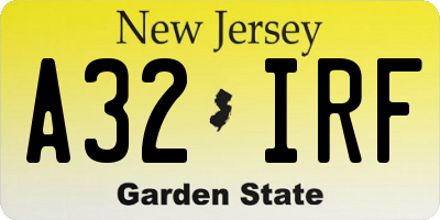 NJ license plate A32IRF
