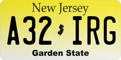 NJ license plate A32IRG