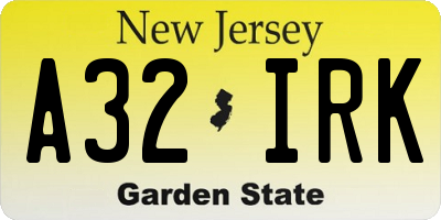 NJ license plate A32IRK