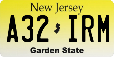 NJ license plate A32IRM