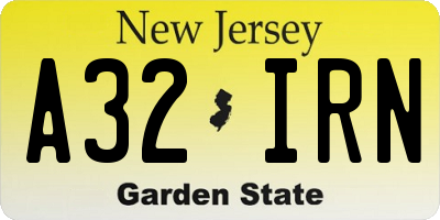 NJ license plate A32IRN