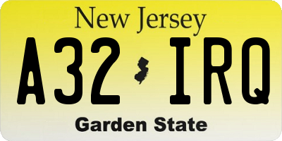 NJ license plate A32IRQ