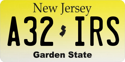 NJ license plate A32IRS