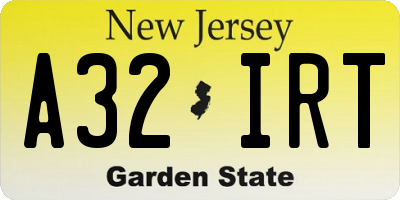 NJ license plate A32IRT