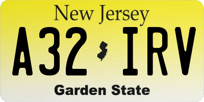 NJ license plate A32IRV