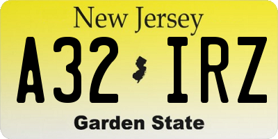 NJ license plate A32IRZ