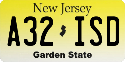 NJ license plate A32ISD