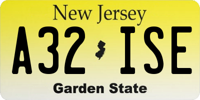 NJ license plate A32ISE