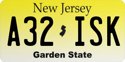 NJ license plate A32ISK