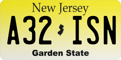 NJ license plate A32ISN