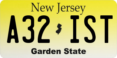 NJ license plate A32IST
