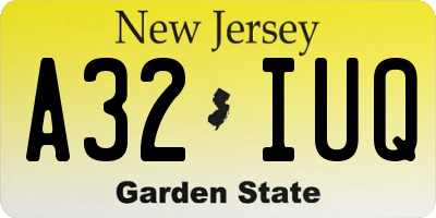 NJ license plate A32IUQ