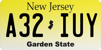 NJ license plate A32IUY