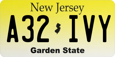 NJ license plate A32IVY
