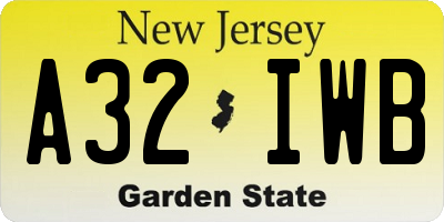 NJ license plate A32IWB