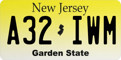 NJ license plate A32IWM