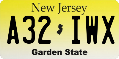 NJ license plate A32IWX
