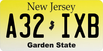 NJ license plate A32IXB