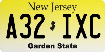 NJ license plate A32IXC