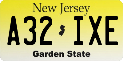 NJ license plate A32IXE