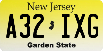 NJ license plate A32IXG