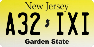 NJ license plate A32IXI