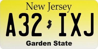 NJ license plate A32IXJ