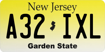 NJ license plate A32IXL