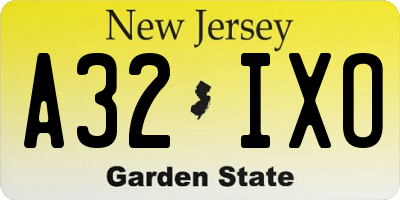 NJ license plate A32IXO