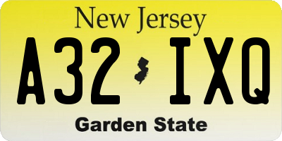 NJ license plate A32IXQ