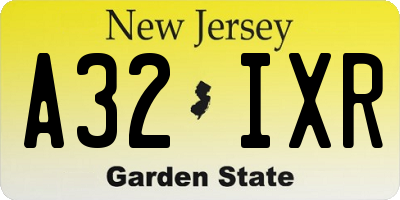 NJ license plate A32IXR