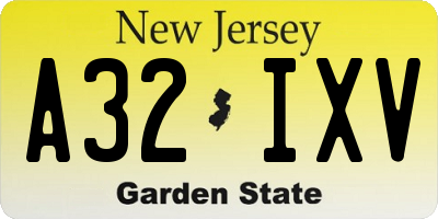 NJ license plate A32IXV