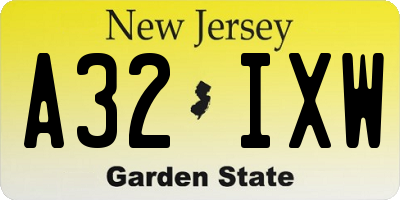 NJ license plate A32IXW