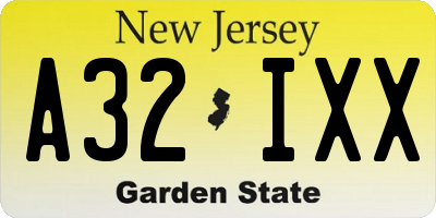 NJ license plate A32IXX