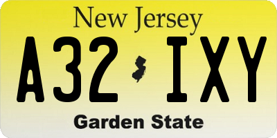 NJ license plate A32IXY