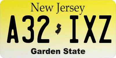 NJ license plate A32IXZ