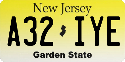 NJ license plate A32IYE