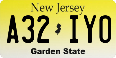 NJ license plate A32IYO