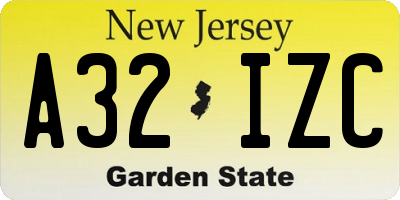 NJ license plate A32IZC