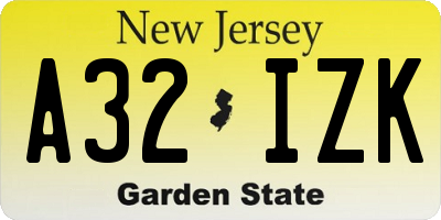 NJ license plate A32IZK